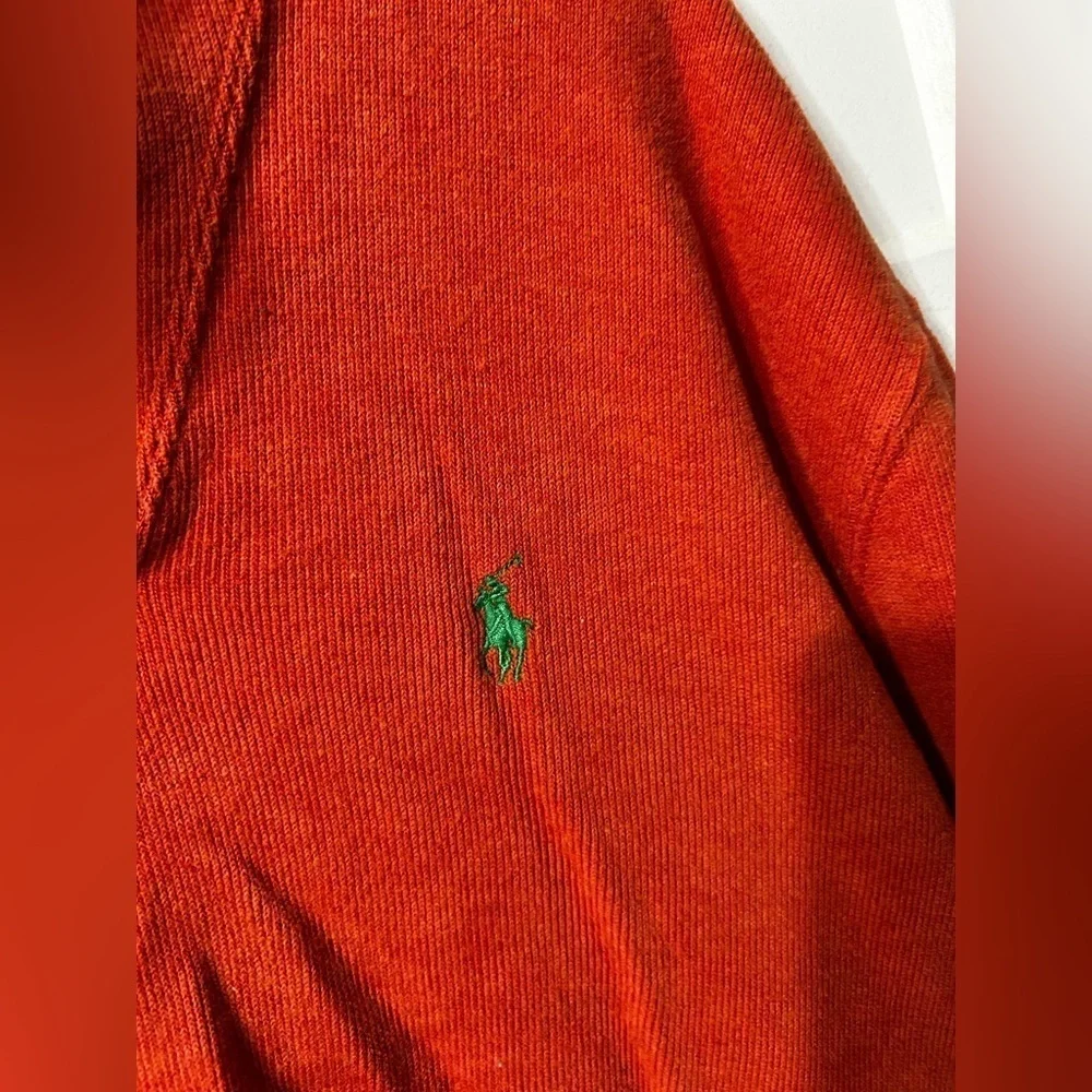 Polo Ralph Lauren Mens  Shawl Neck Cotton Sweater Orange green pony